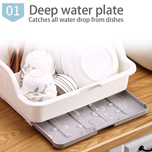 Tomorotec Medium Size Dish Drying Rack And Drain Board With Lid Cover, 16'' X 12.2'' X 10.6'' Nursing Bottle Holder, Kitchen Pla