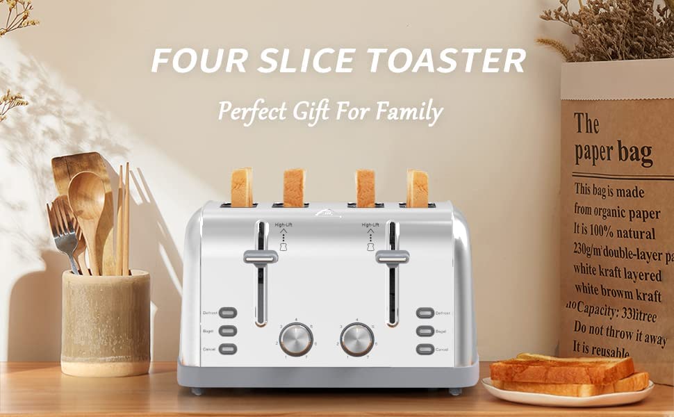 Toaster 4 Slice Retro Stainless Steel Toater with 7 Shade Settings Best Prime Toaster for Waffles  4 Slice Toaster with 3 Mode Bagels and More Lainsten Toaster T-527