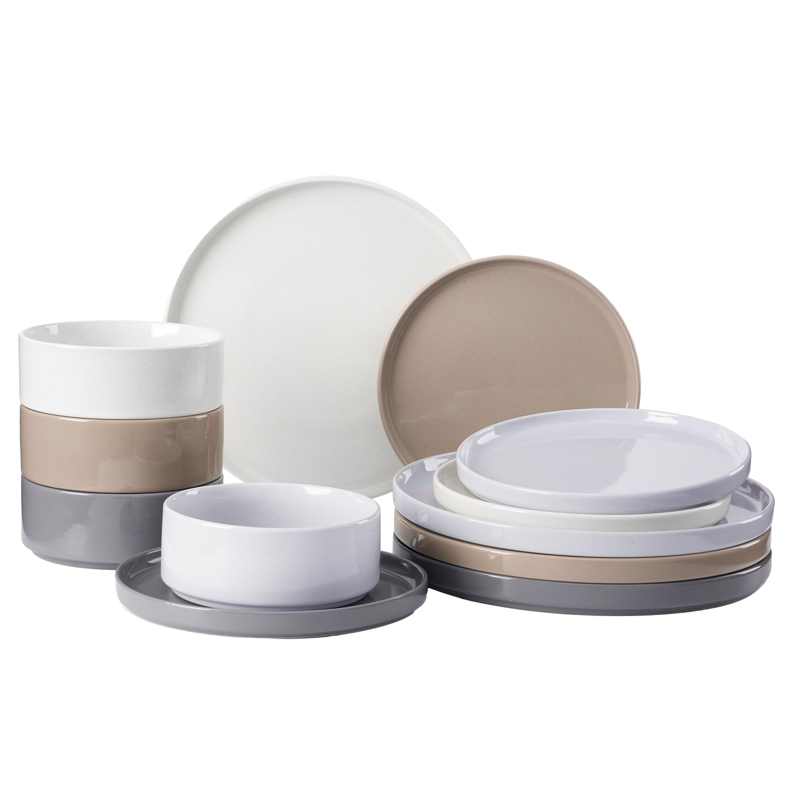 Famiware Nebula Plates and Bowls Set, 12 Pieces Dinnerware Sets, Dishes Set for 4, Multi-color