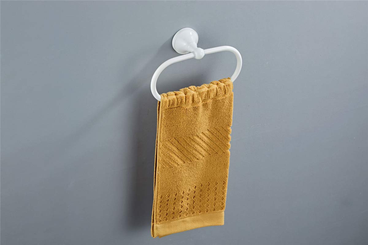 Flybath Oval Towel Ring Antique Brass Hanger Hand Towel Holder For Bathroom Kitchen Accessories Wall Mounted, White Finish