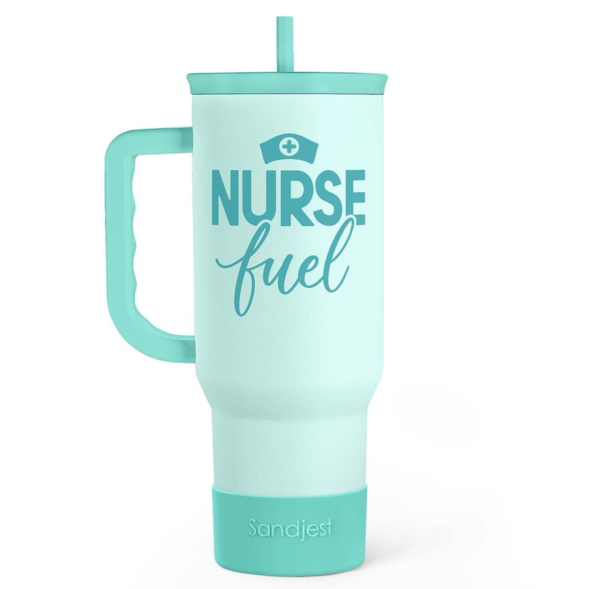 SANDJEST Nurse Gift Tumbler 40oz with Handle and Straw - Nurse Fuel Insulated Stainless Steel Travel Coffee Mug for Nursing Frie