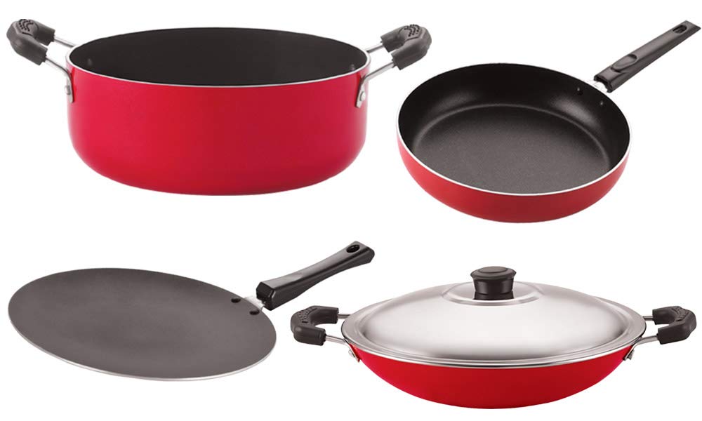 Nirlon Kitchen Accessories For Home Cooking Non Stick Pots And Pan Set Of 5 Pieces (2.6Mm_Ct_Fp12_Chatti_Cass22_Ft12)