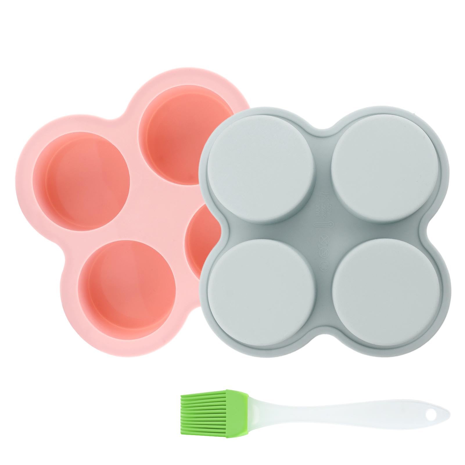 Quivorant 2 Pack Air Fryer Silicone Egg Molds, Reusable 4 Cavity NonStick Air Fryer Baking Pan with Oil Brush, Round Muffin Top