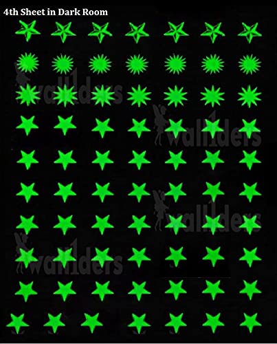 Wall1Ders Green Color Fluorescent Night Glow In The Dark Star Vinyl Wall Sticker, Stars For Ceiling, Radium Stickers For Bedroom
