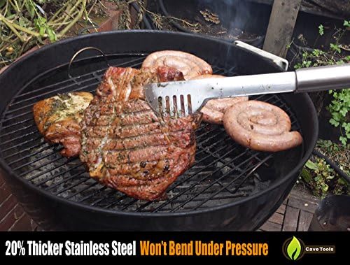 Cave Tools 17'' Long Handle Stainless Steel Grill Tongs With Locking Bracket - Bbq Grill Accessories