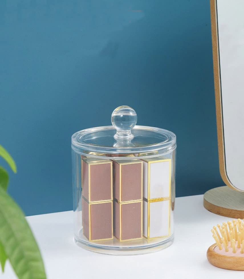 2Pcs Transparent Acrylic Qtip Holder Cotton Swab Organizer Bathroom Canister Storage Organization Makeup Organizer With Lid For