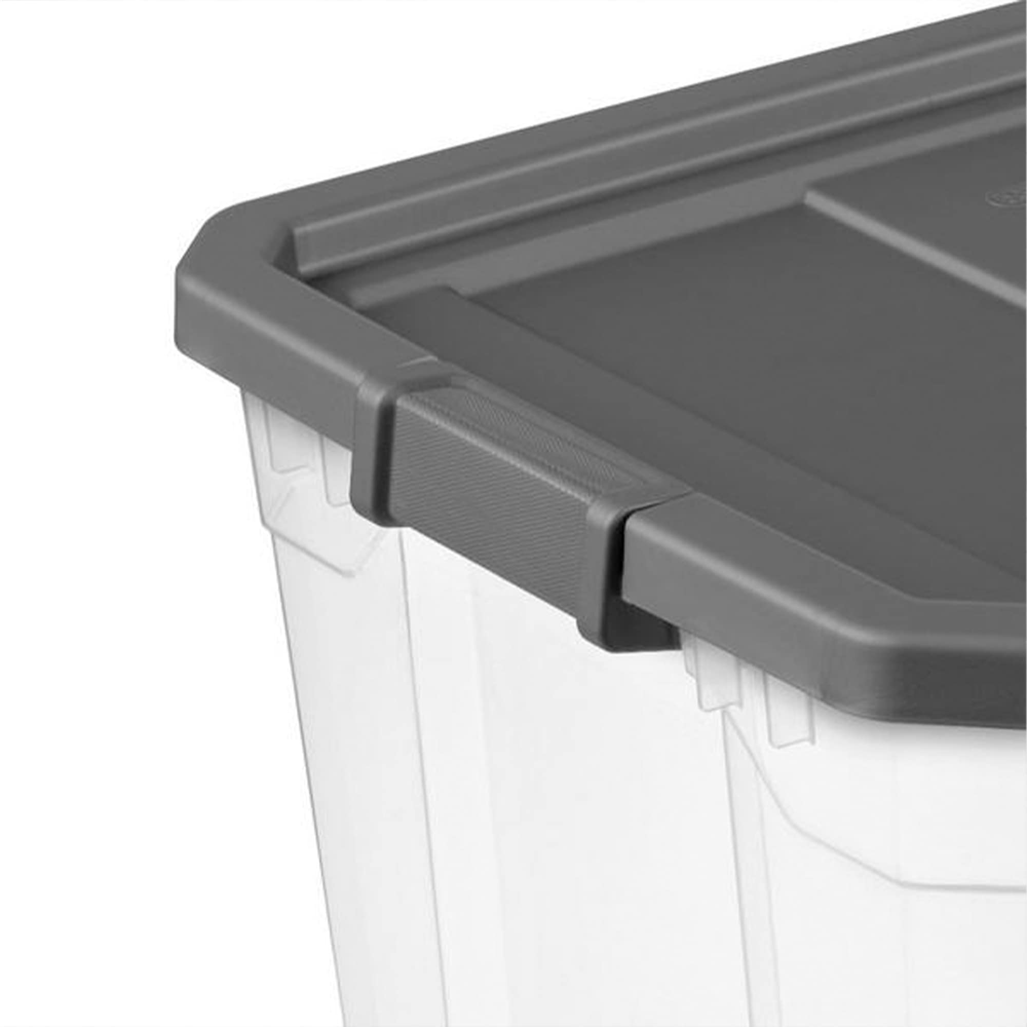 Sterilite 108 Quart Plastic Stacker Box, Lidded Storage Bin Container For Home And Garage Organizing, Shoes, Tools, Clear Base &