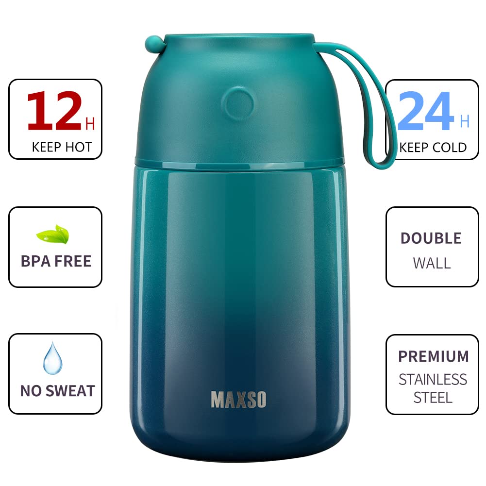 MAXSO 2 Pack Soup Thermo for Hot Food  Vacuum Insulated Food Jar Thermal Lunch Containers for Adults  Travel Food Flask (24oz 17oz) (Gradual Blue-green)