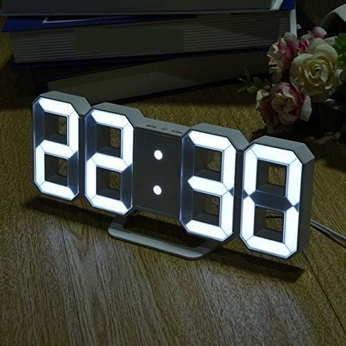 3D Led Digital Wall Clock, White, Plastic, Auto-Adjustable Brightness, Battery Powered, Table Or Wall Hanging, With Temperature 