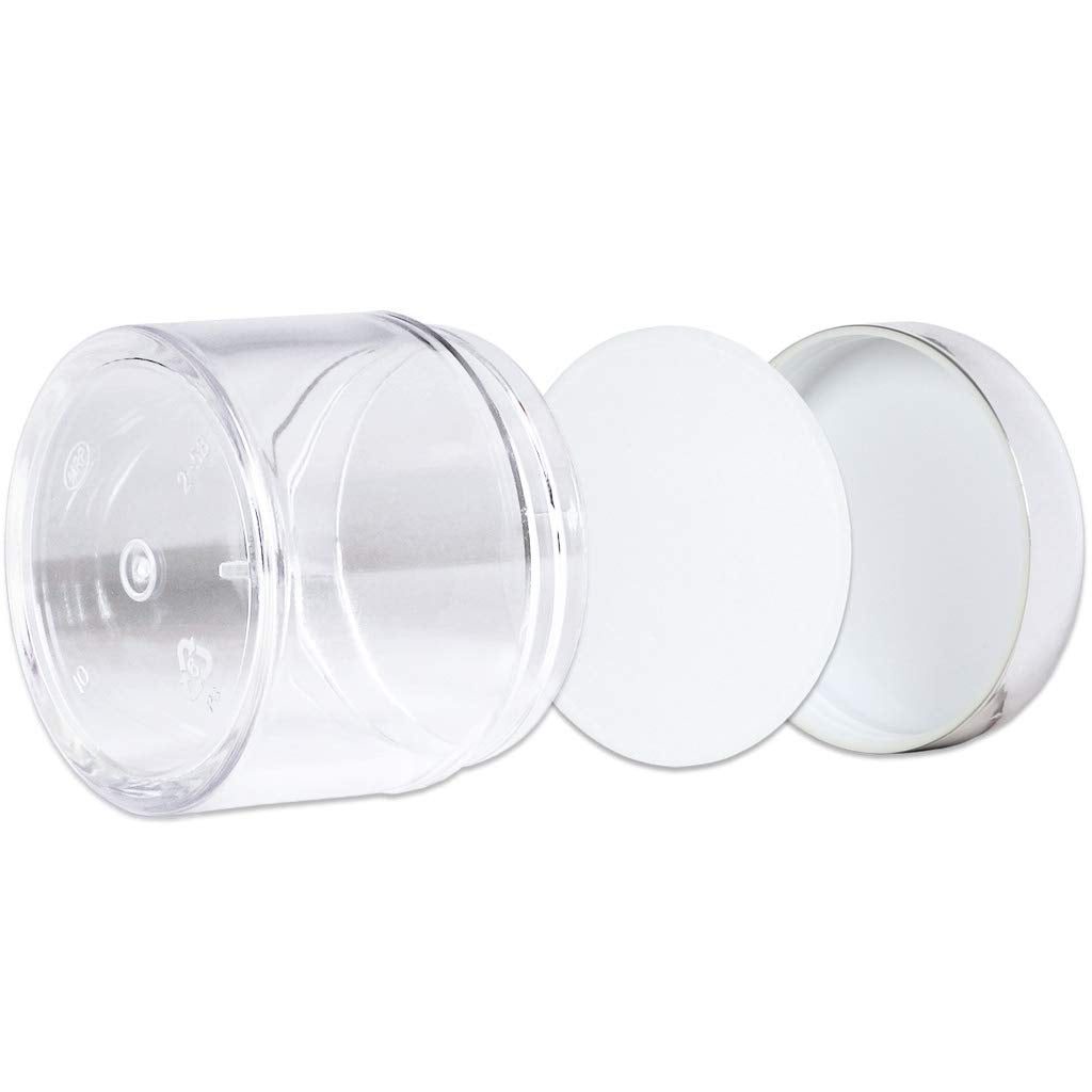 Beauticom 60 Grams/60 Ml (2 Oz) Round Clear Leak Proof Plastic Container Jars With Silver Lids For Travel Storage Makeup Cosmeti