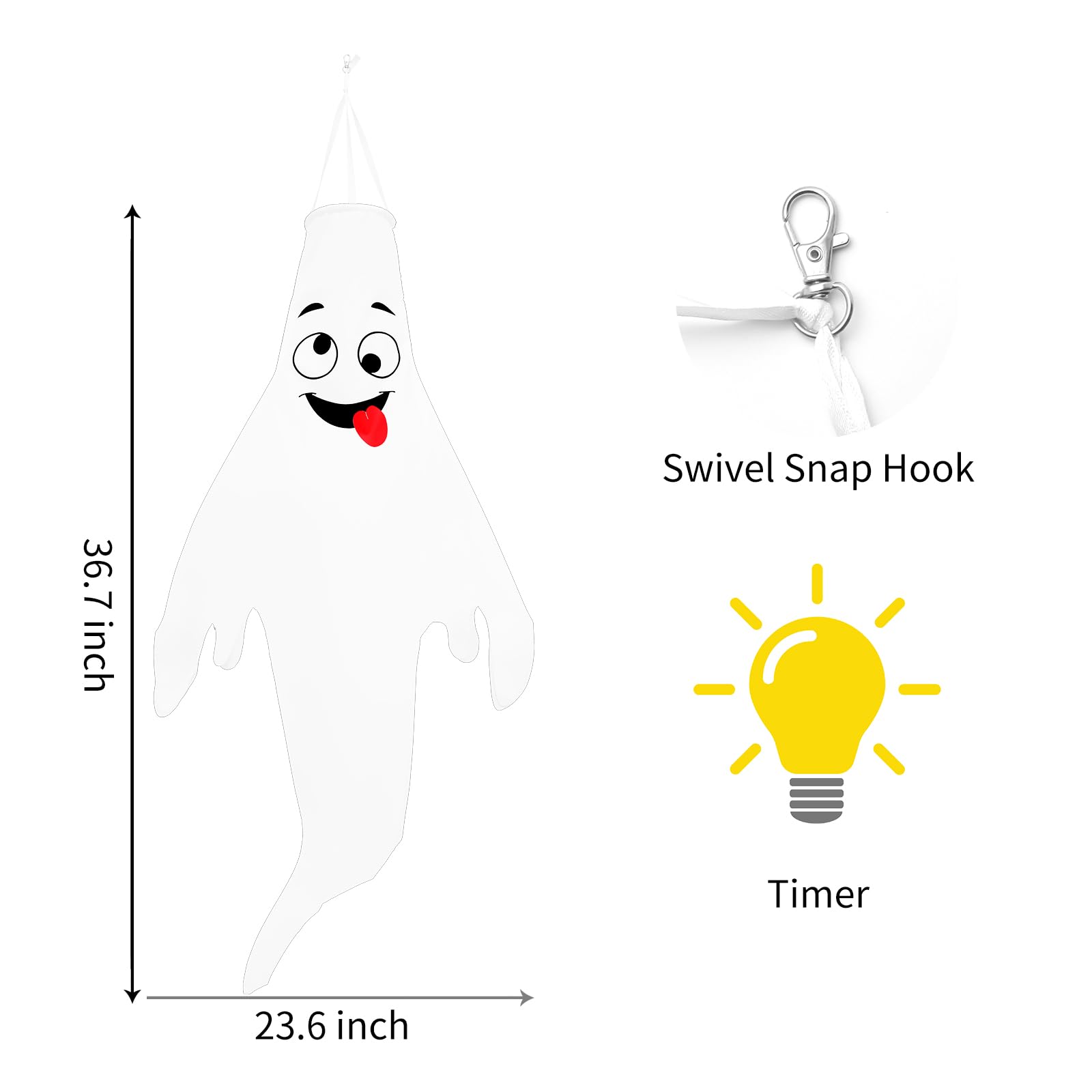 Btanadi Halloween Ghost Decorations Outdoor: with Timer, 4 Pcs Cute Hanging Ghost for Tree Porch Garden Yard, Waterproof LED Gho