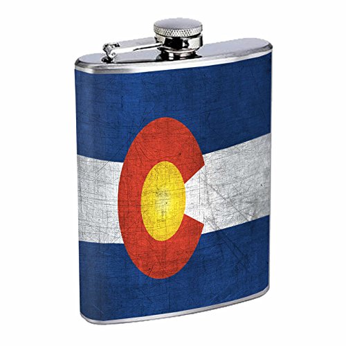 Perfection In Style Stainless Steel Flask Colorado Flag Design 001 8Oz
