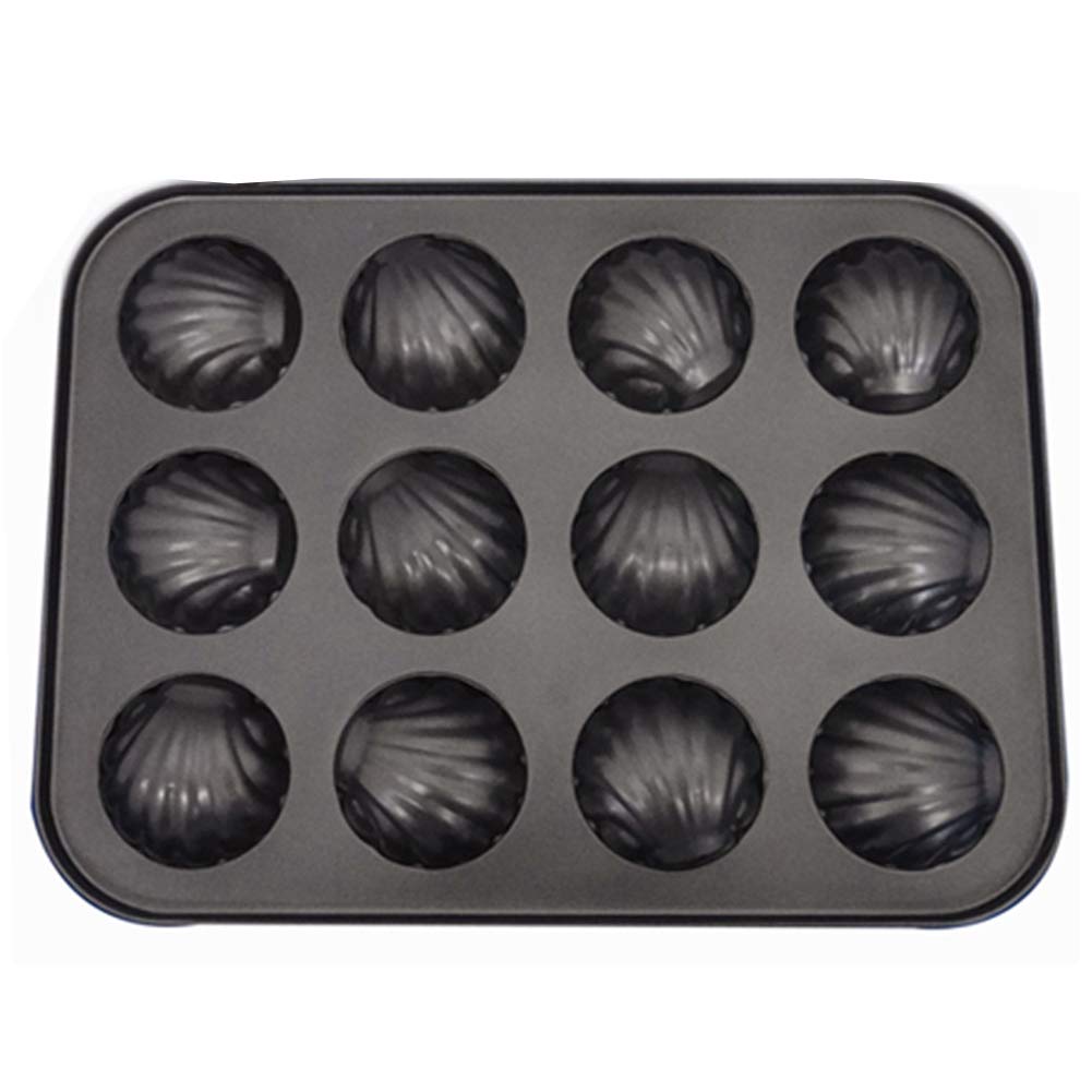 ZEENEEK Mold Cake Pan - 12-Cavity Non-Stick Madeleine Bakeware, 26.5x18.5x2.2 cm, Black - Oven Safe, 2 Pack