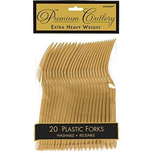 Amscan Premium Heavy Weight Plastic Forks Party Supplies, One Size, Gold