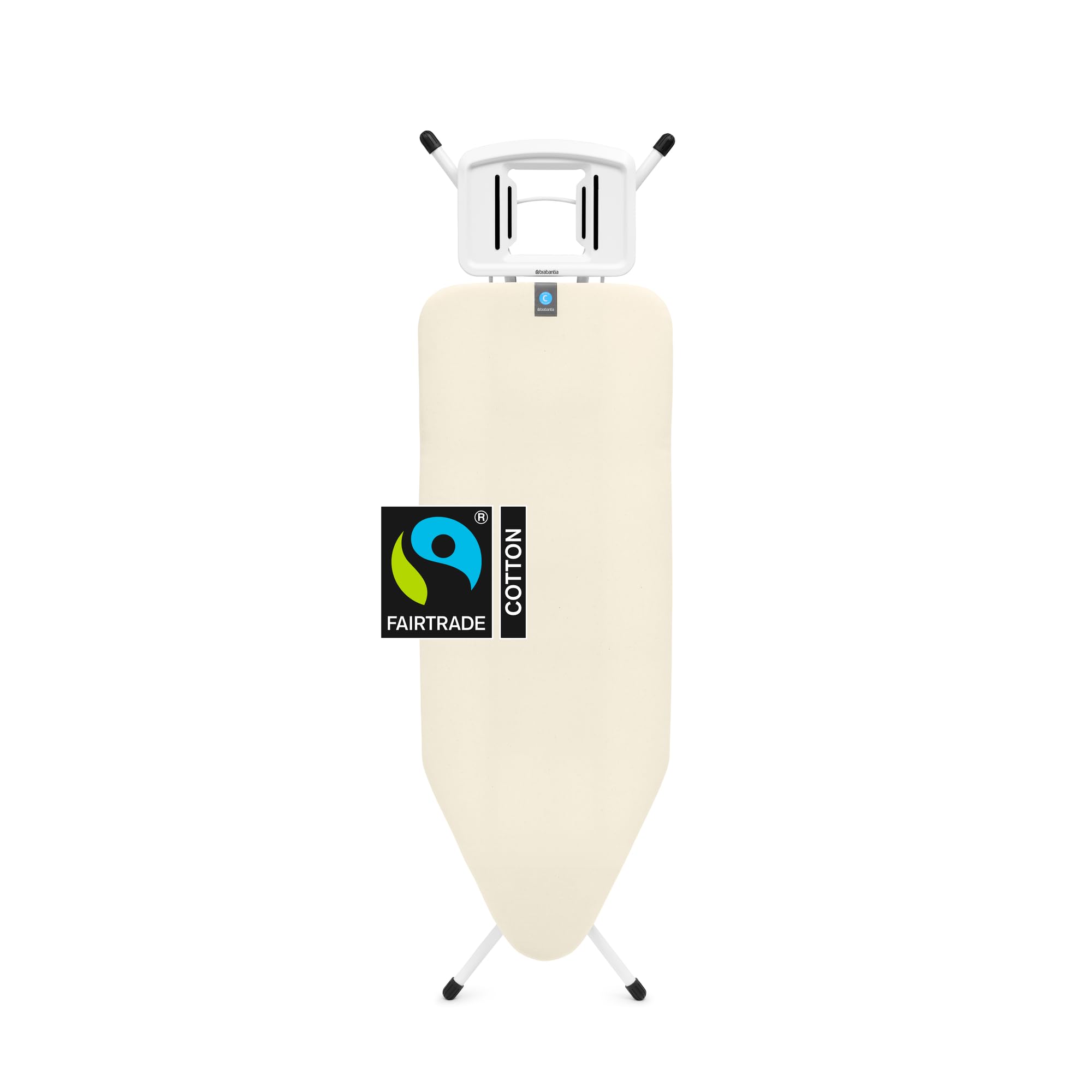 Brabantia XL Comfort Ironing Board with Solid Steam Iron Rest | Large (Size C) | Fairtrade Ecru Cover | Adjustable Height (27-38
