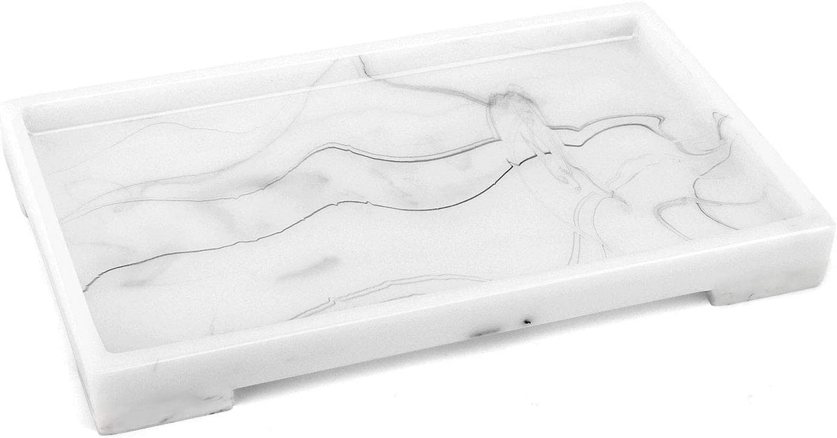 Luxspire Resin Vanity Tray, Bathroom Toilet Tank Storage Tray, 9.6 X 6 Inch Kitchen Sink Trays Decorative Serving Tray, Vanity C