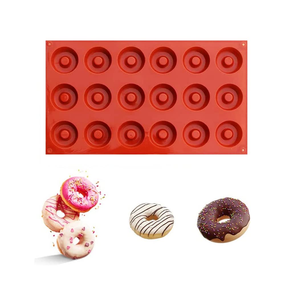 Ympeka Donut Mold Silicone For Baking Mini Donut Pan 18 Cavity Doughnut Baking Mold Tray Bpa Free And Dishwasher Safe, Non-Stick