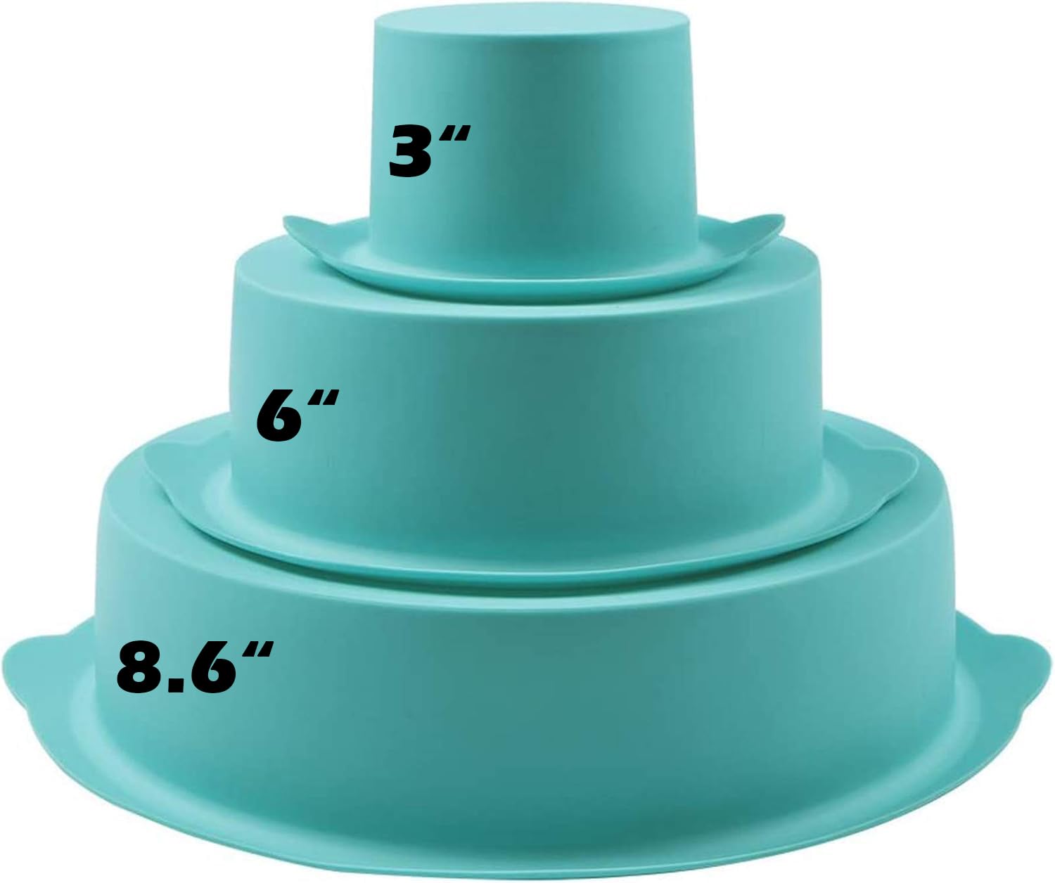 Webake Round Cake Pan Set Silicone Cake Molds Baking Pans for 3 Tier Cake Layer Tin, 8 Inch, 6 Inch, 3 Inch for Birthday, Weddin