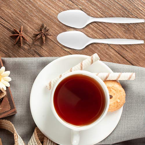 [400 Count] Settings Plastic White Tea Spoons, Practical Disposable Cutlery, Great For Home, Office, School, Party, Picnics, Res
