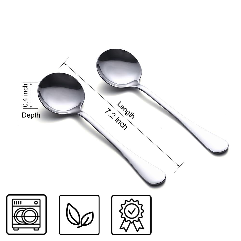 HAPPY KIT 8-Piece Stainless Steel Soup Spoons Set - Heavy-Weight Silver Flatware