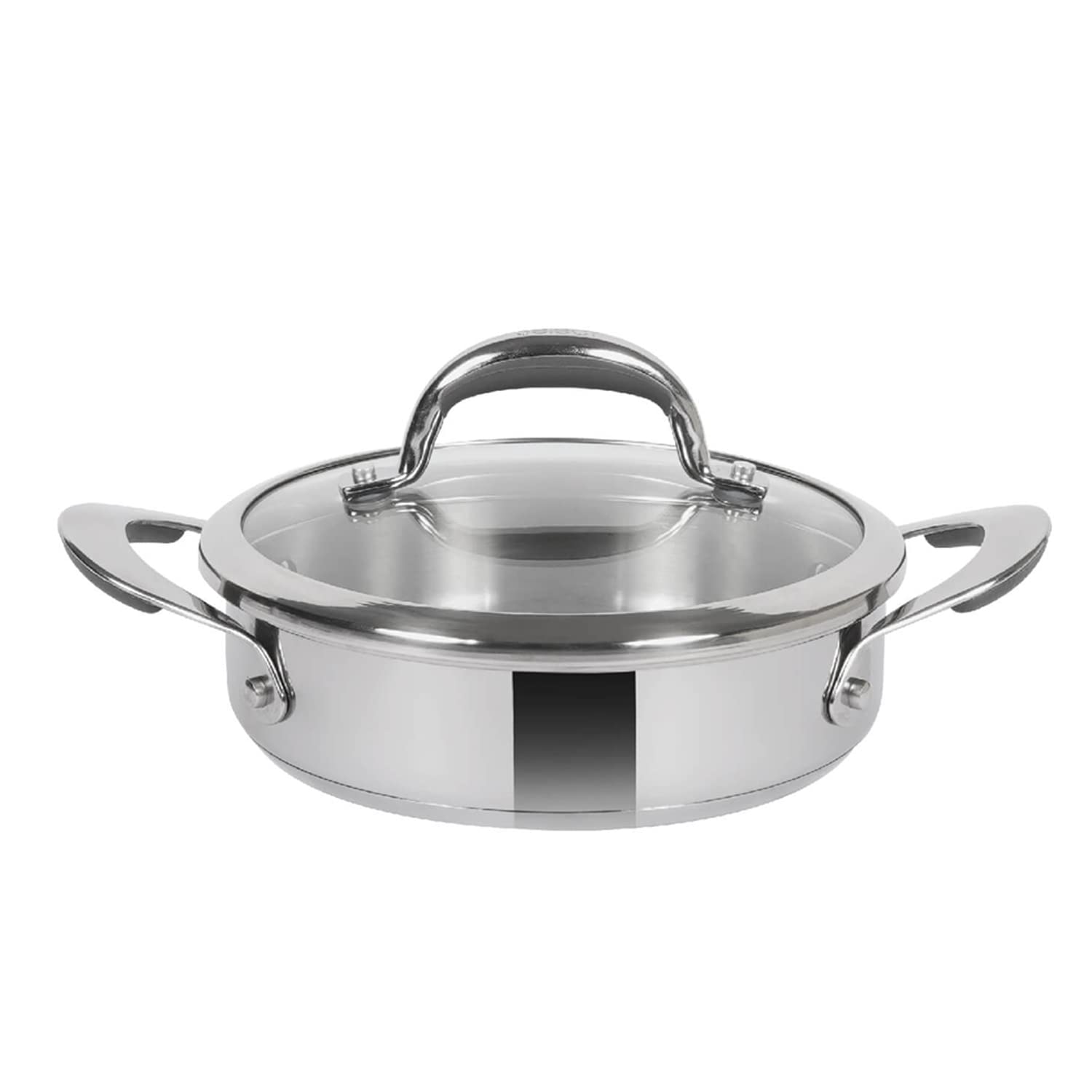 Meyer Select Nickel Free Stainless Steel Sauteuse With Glass Lid | Steel Saute Pan With Triply Base| Frying Pan With Lid | Gas A