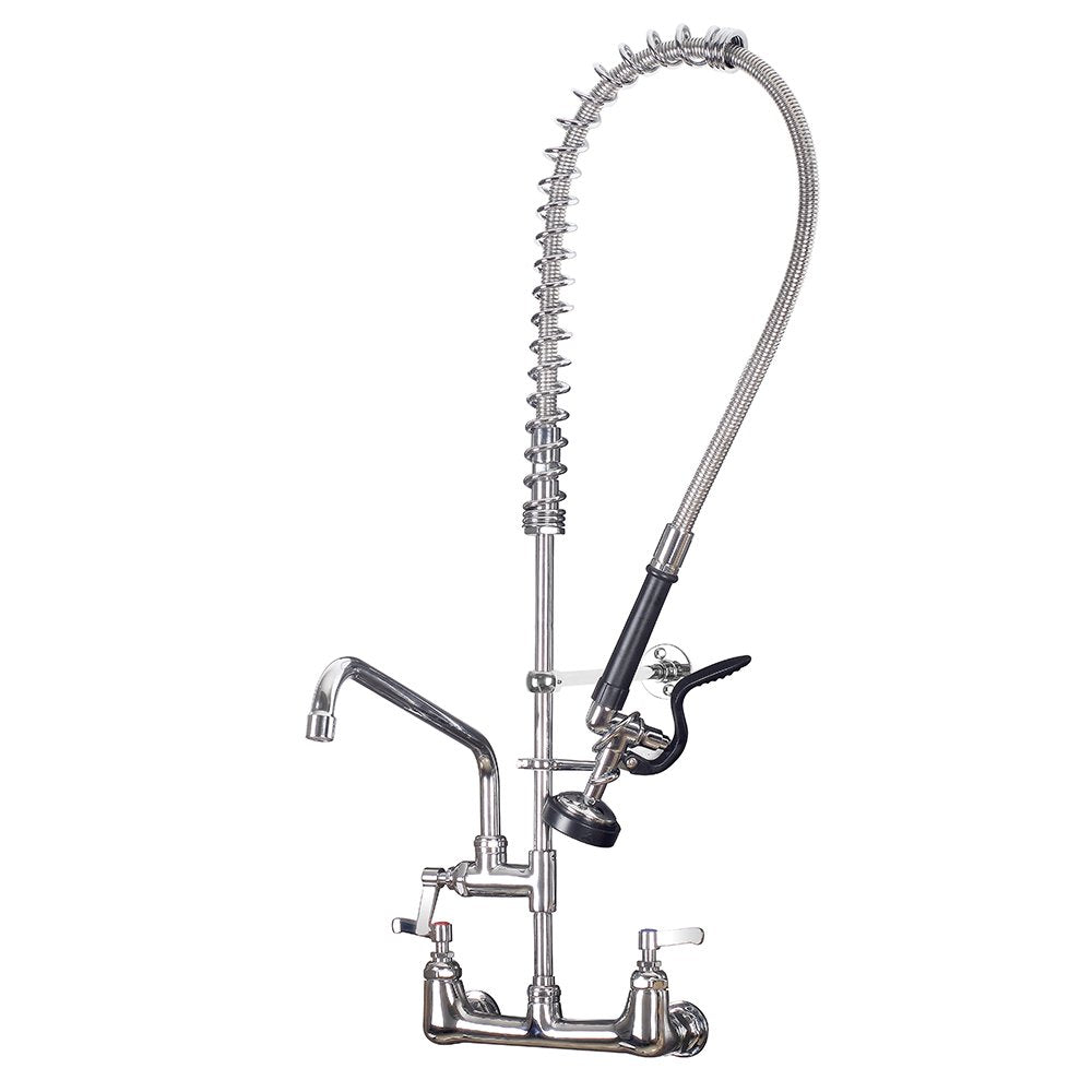 CWM Commercial Sink Faucet with Sprayer 36 inch Commercial Faucet Pre Rinse Sprayer 8 inch Wall Mount Center with 12 inch Add on Spout