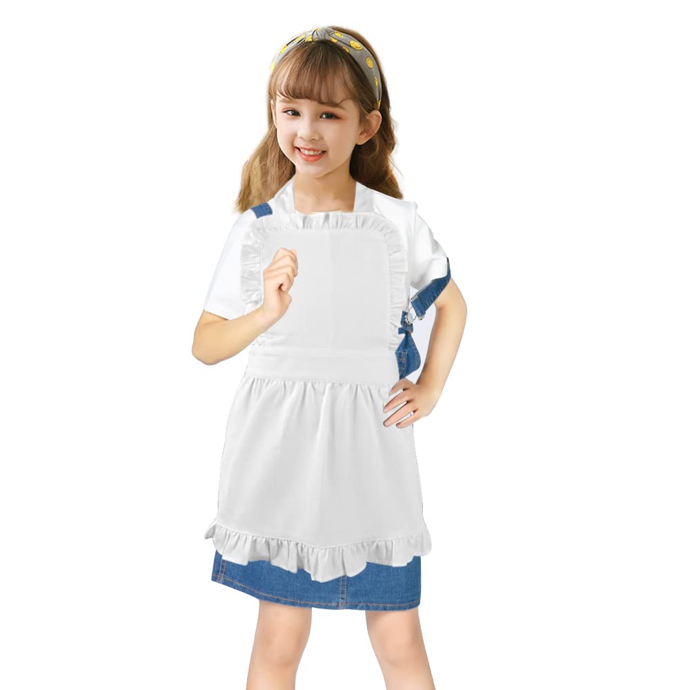 Love Potato Pure Cotton White Children Princess Ruffle Cooking Apron For Kids 24 Years Old