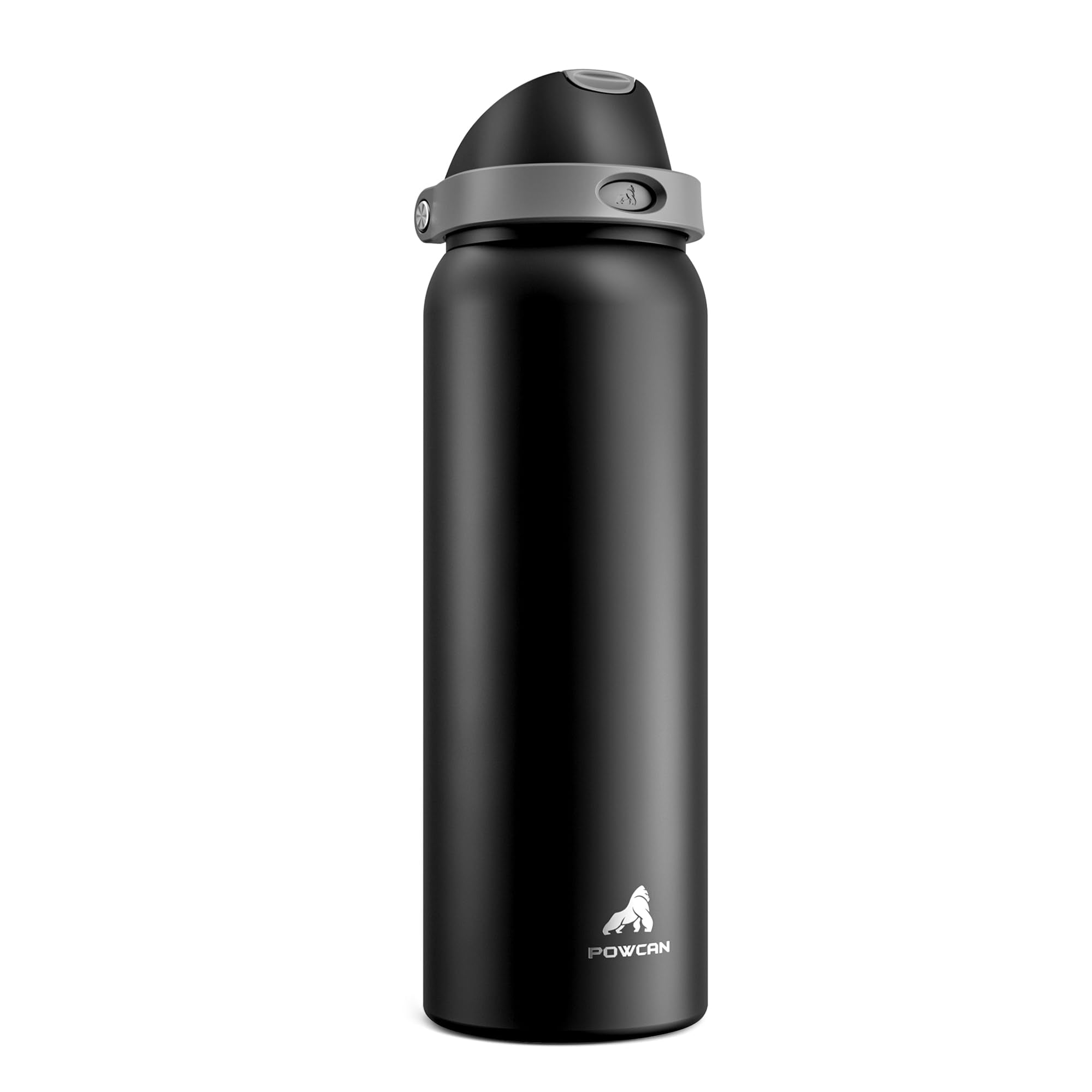 POWCAN 40 oz Insulated Water Bottle for Men: Push-Button Spout & Quick-Flip Straw, Leakproof, Cold for 24 Hrs, Stainless Steel L