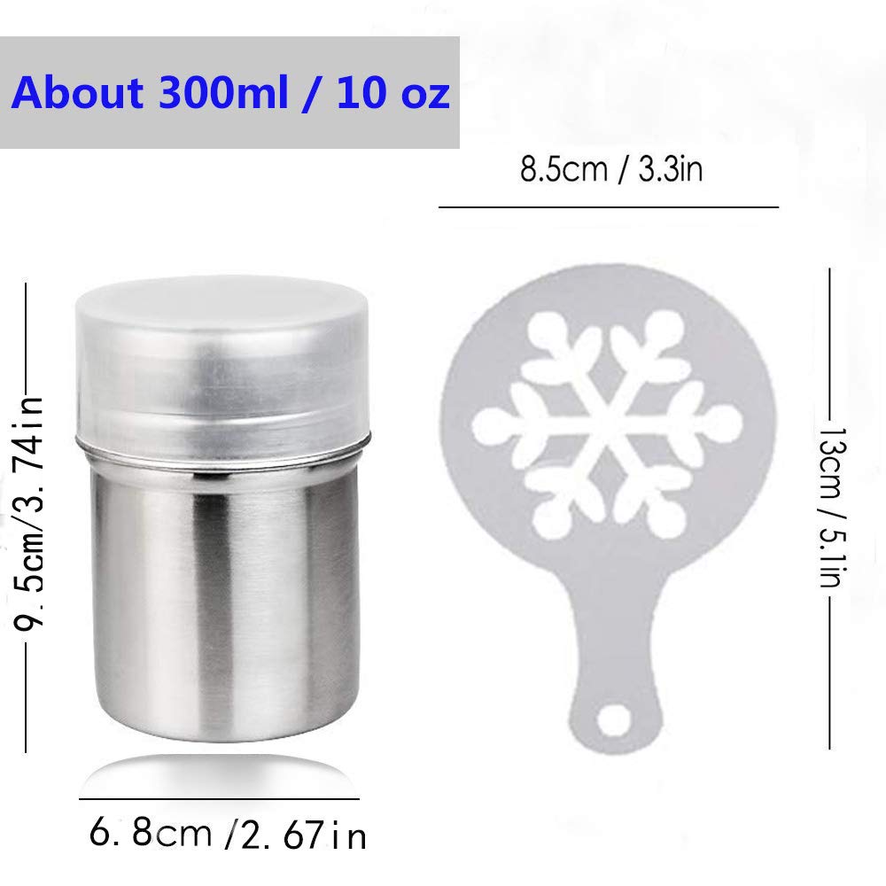 2 Pcs 10Oz Stainless Steel Powder Shakers, Tunan Coffee Cocoa Cinnamon Dredges With Fine-Mesh Lid, Sugar Spice Seasoning Cans Fo