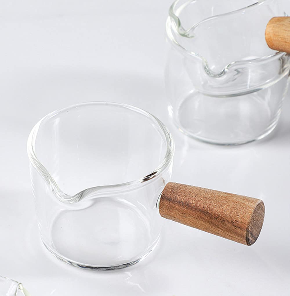 Glass Creamer Coffee Milk Sauce Serving Pitcher/Creamer Jug With Wood Handle