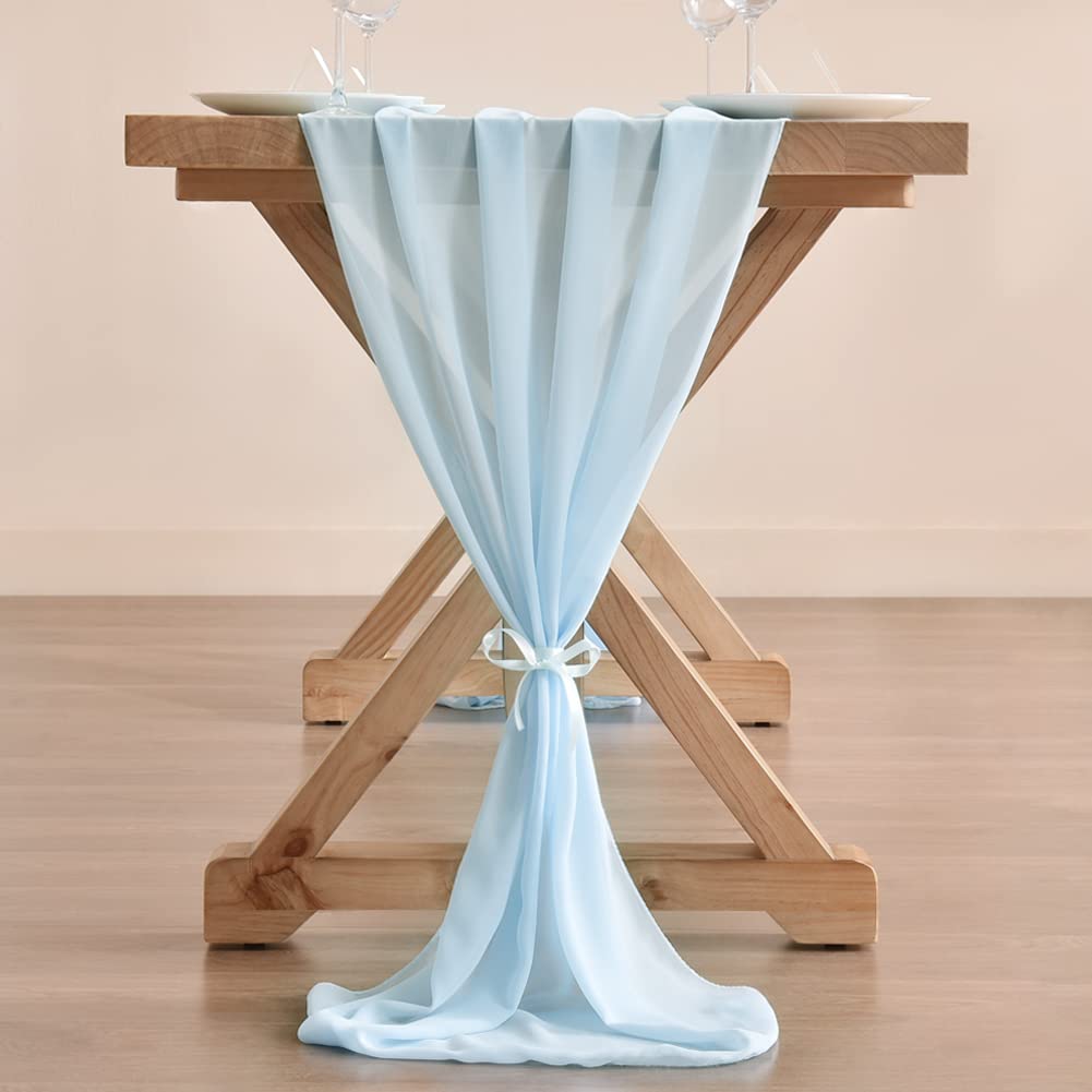 Socomi 10Ft Light Blue Chiffon Table Runner 29X120 Inches Wedding Runner Sheer Thanksgiving Christmas Bridal Shower Decorations
