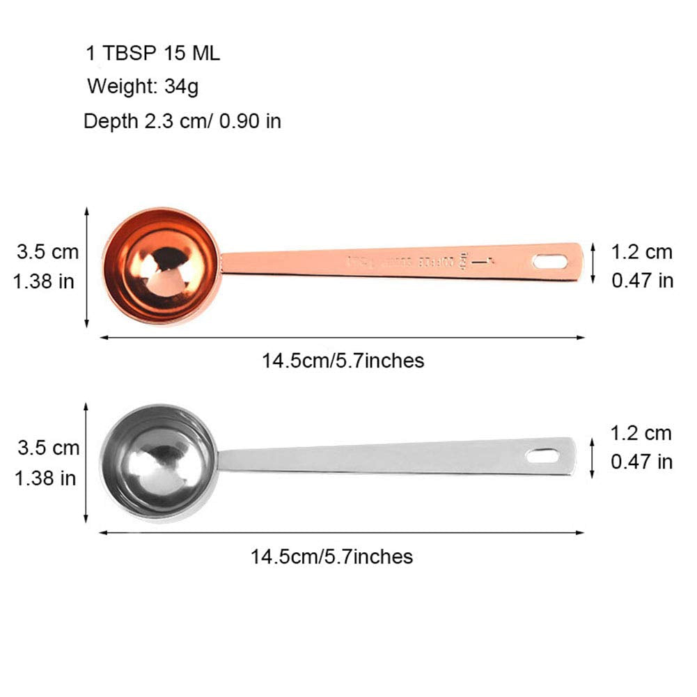 Rose Gold Coffee Scoops,Coffee Scoop For Ground Coffee, 1 Pc 15 Ml (1 Tpsp) 304 Stainless Steel Coffee Spoons 1 Tablespoon Long