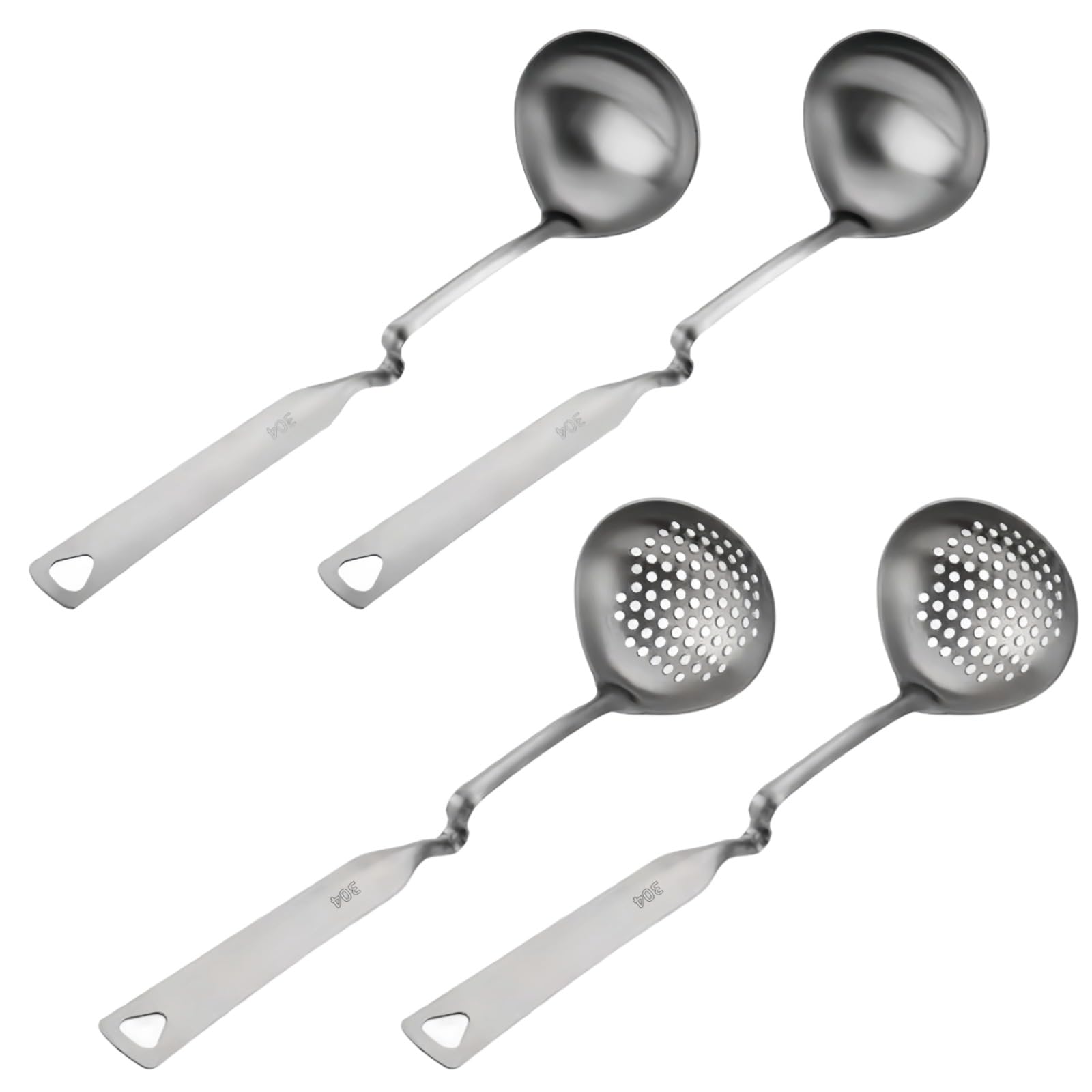 4 PCS Hot Pot Ladle Set, Stainless Steel Soup Ladle Soup Colander, Hot Pot Strainer Scoops, Long Handle Perforated Ladles for Ki