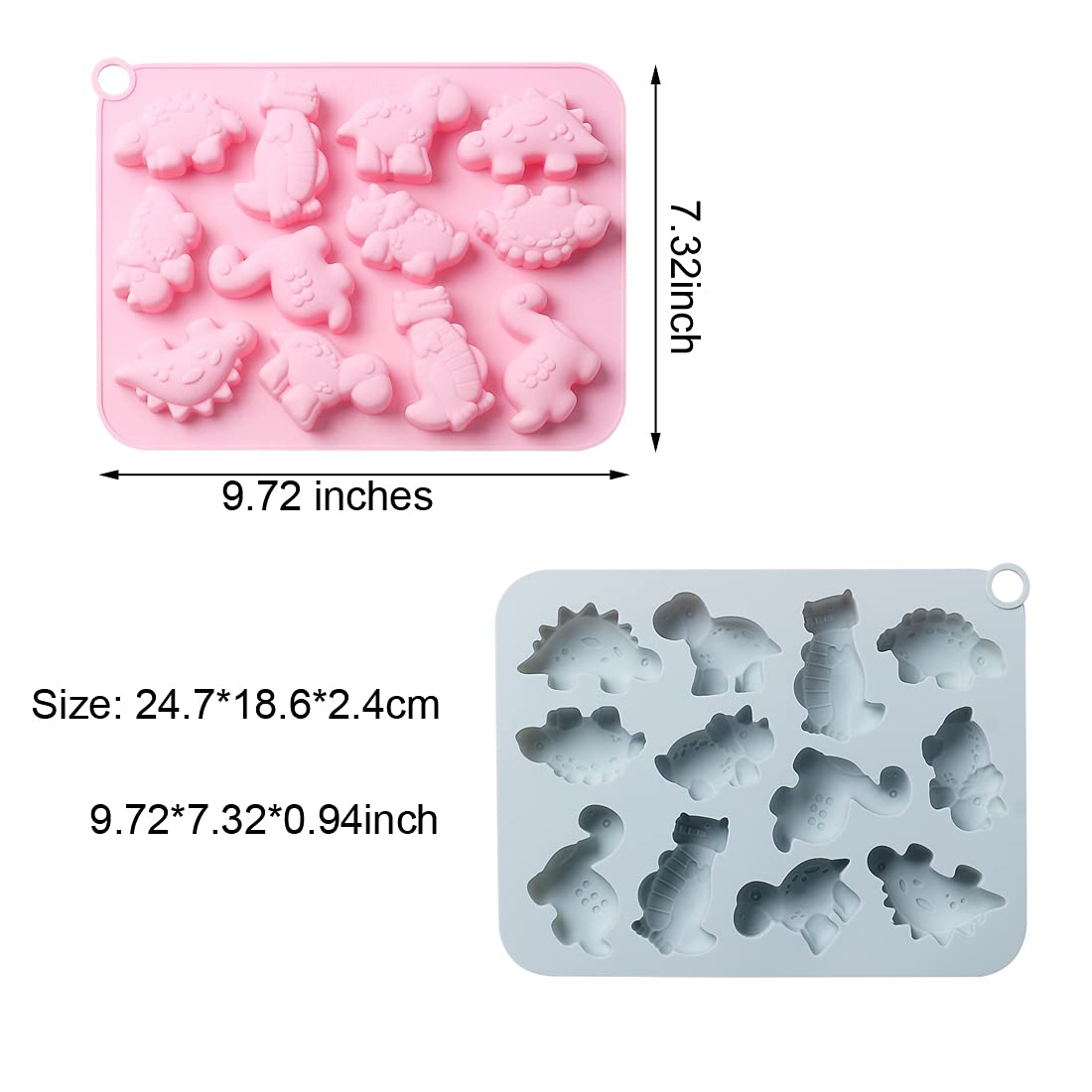 Jomihoney 2Pcs Cute Dinosaur Silicone Cake Molds Kid'S Cartoon 3D Dino Chocolate Gummy Mold Tray 12 Cavity Candy Fondant Mould C
