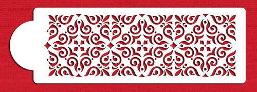 Designer Stencils Mexican Tile Cake Stencil Tier 4, Beige/Semi-Transparent