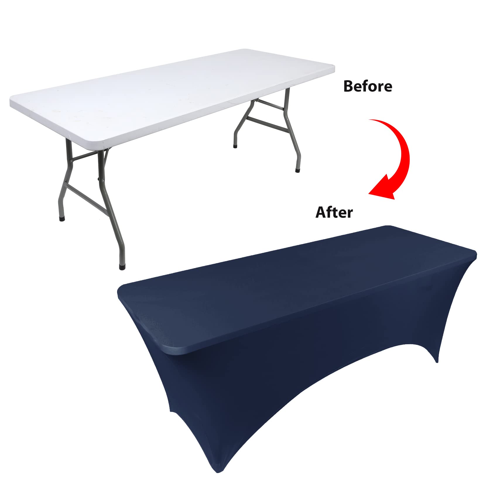 Bddc Table Covers For 4 Foot Tables, Spandex Table Covers 4Ft, Navy Blue Table Cloths Rectangle 4Ft For Events, Wedding, Banquet