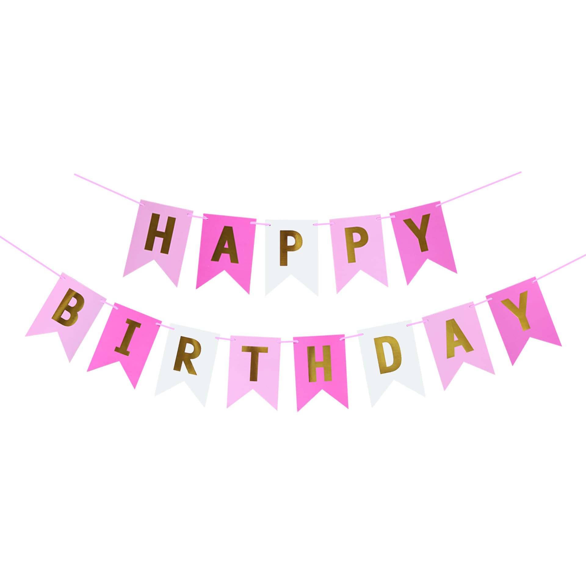 Tri-Color Happy Birthday Banner With Gold Letters, Swallowtail Design Hanging Signs Party Decorations