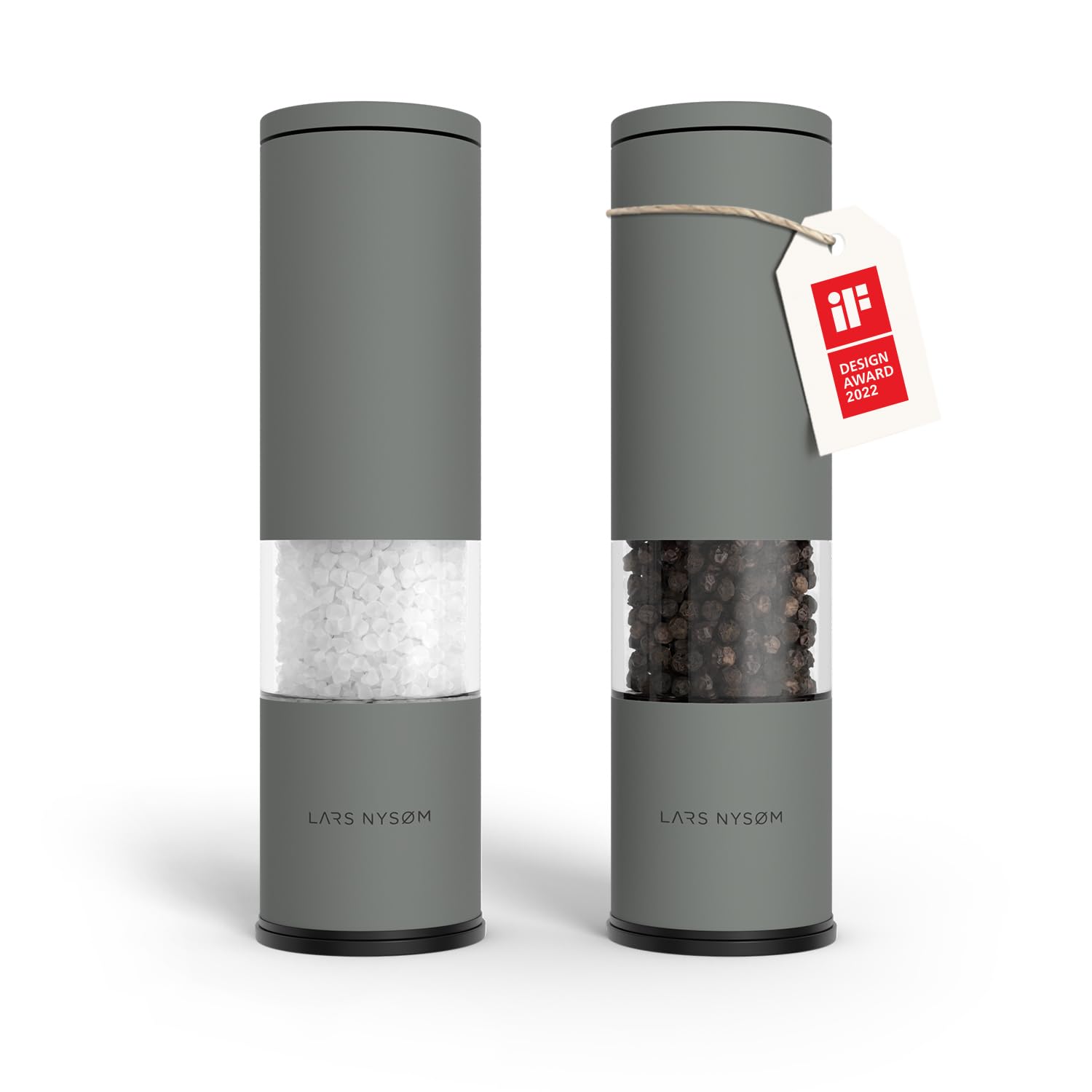 LARS NYSAM Salt and Pepper Mills Set Stainless Steel with Adjustable ceramic grinder 2 pieces I Design Spice Mills Set Manual (cool grey)