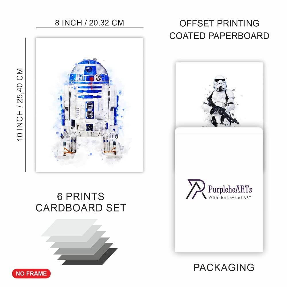 Purplehearts | Starwars Wall Art Poster Prints | Starwars Wall Art | Set Of 6 Unframed ( 8'' X 10'' ) | Posters For Boys Room |