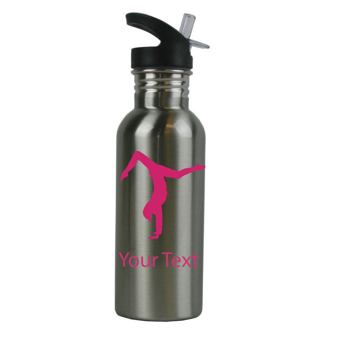 Personalized Custom Gymnastics Stainless Steel Water Bottle With Straw Top Lid 20-Ounce Water Bottle Customizable (Hot Pink)
