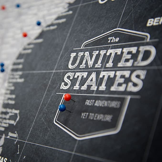 Push Pin Usa Map Board - With Push Pins To Mark Usa Travel - Handmade In Ohio, Usa - Design: Modern Slate (48'' X 32'')