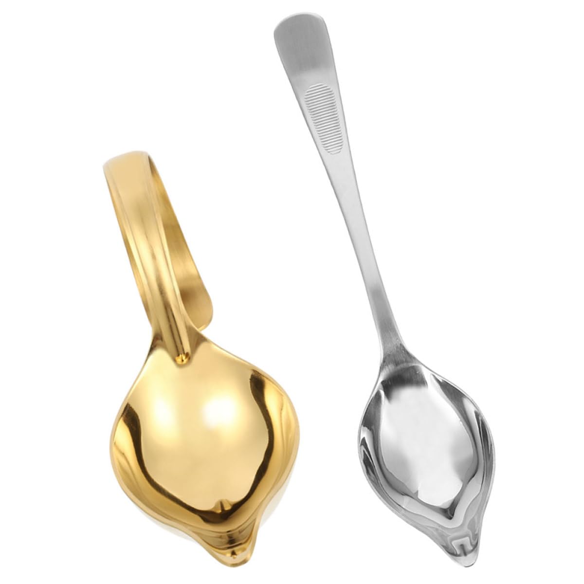 DEARMAMY Stainless Steel Sauce Ladle and Gravy Spoon Set, 2pcs Silver and Metallic Finish, Curved Handle Cooking Oil and Steak S