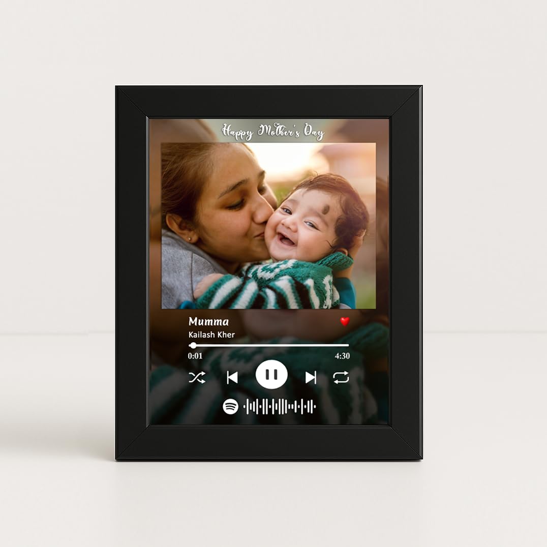 Mk Art Gifts Personalized Spotify Music Photo Frame Custom MotherS Day Gift With Song, Picture & Scannable Code. (Black, 6X8 In