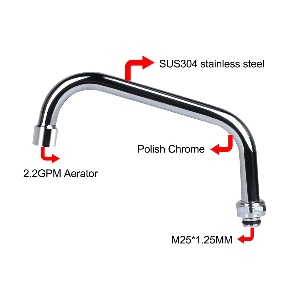 Kwode 14    Swivel Spout Replacement Kit For Commercial Kitchen Sink Faucet With Swing Nozzle Stainless Steel Add-On Spout Chrom
