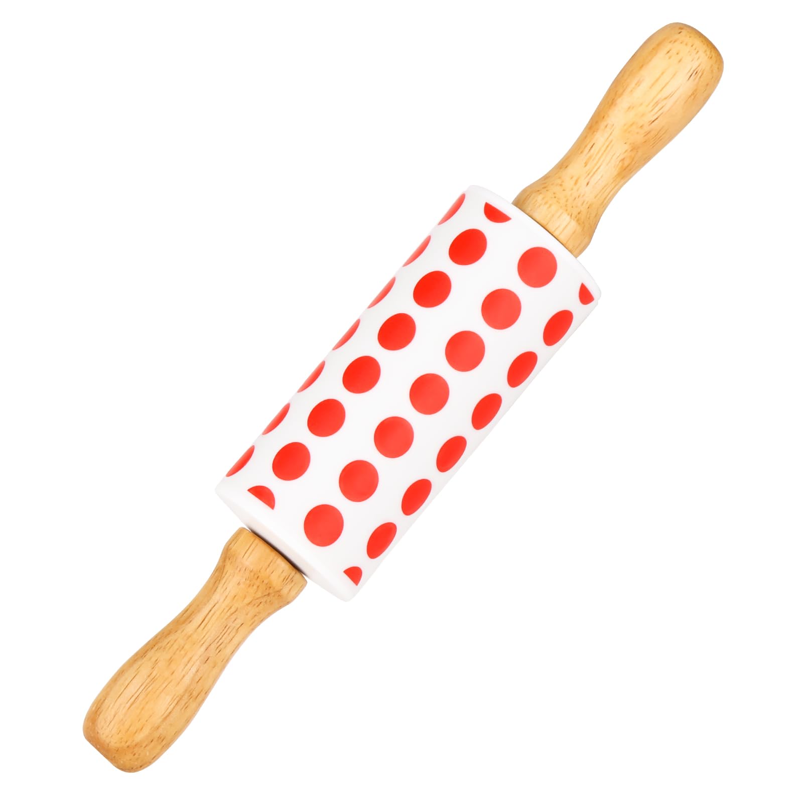 Honglida Mini Silicone Rolling Pin for Kids, Non-stick Surface Wood Handle, 9 Inch 1 Pack Red Point