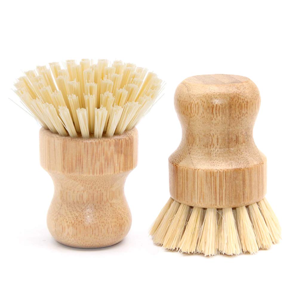 Vankcp Bamboo Palm Scrub Brush - 4 Packs Natural Dish Cleaner for Pots, Pans & Kitchen Sink