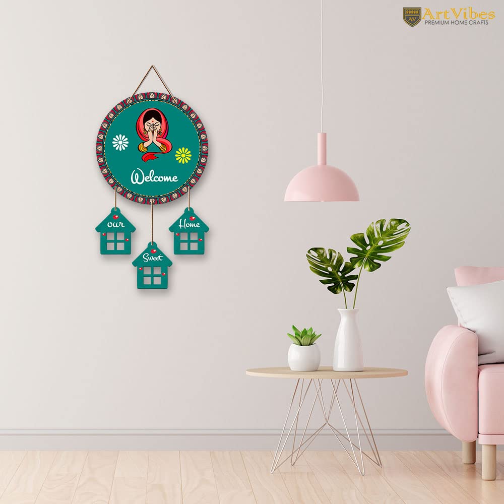 Artvibes Welcome Wooden Wall Hanging Decoration Items for Home | Gifts | Mdf Art for Living Room | Decorative Item for House | M