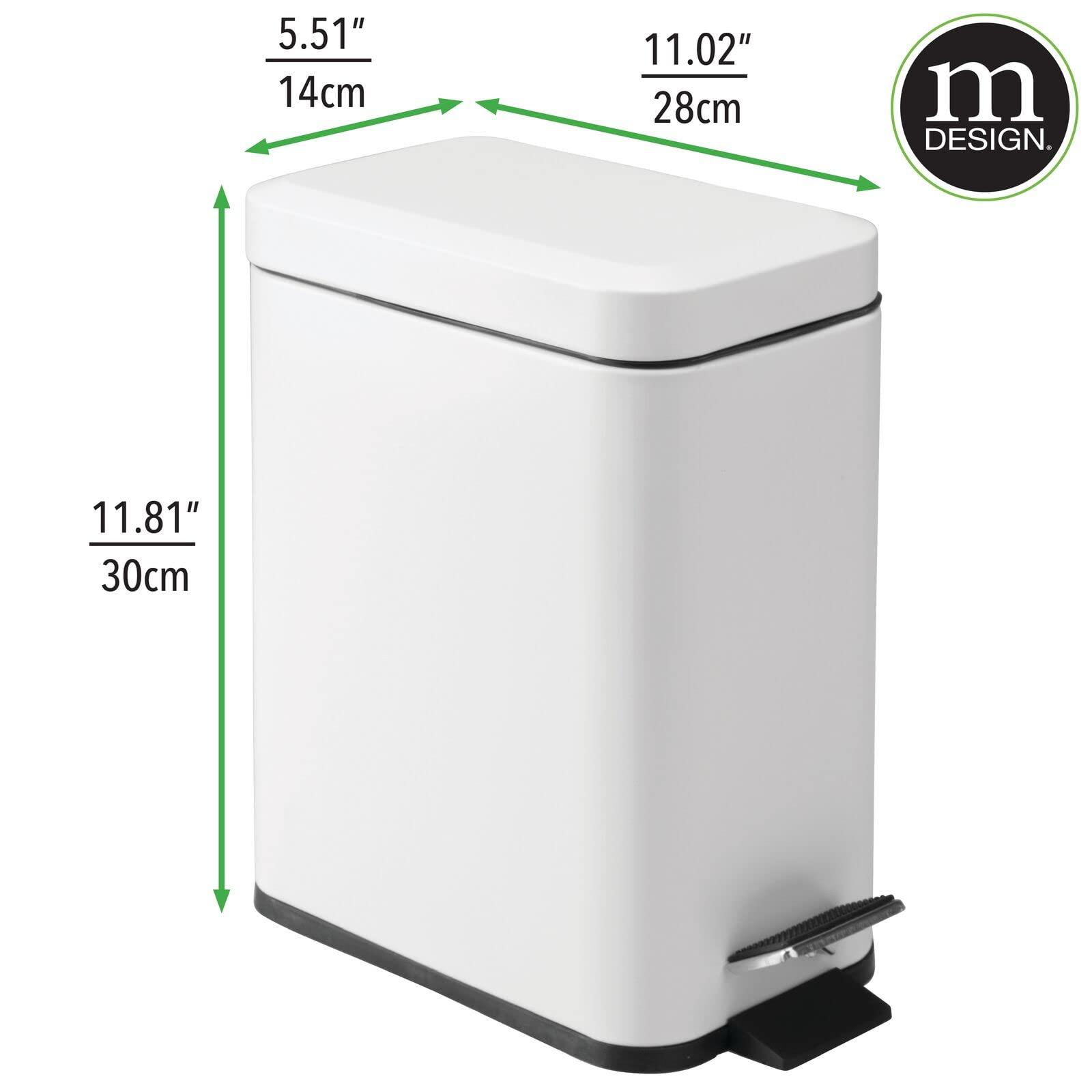 mDesign 5 Liter Rectangular Small Steel Step Trash Can Wastebasket, Garbage Container Bin for Bathroom, Powder Room, Bedroom, Ki
