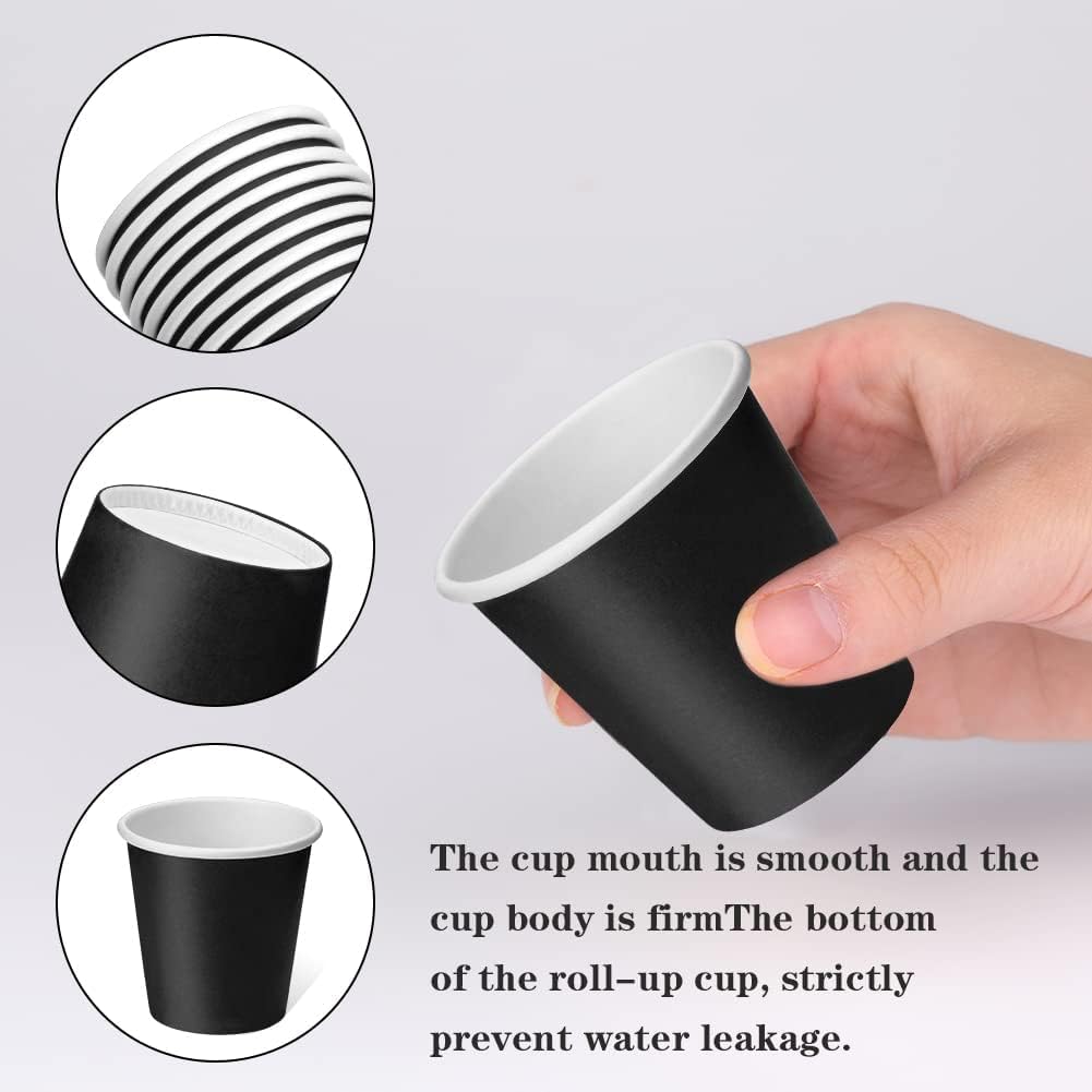 Huaiid 3 Oz 100 Packs Small Disposable Bathroom Mouthwash Cups Bathroom Paper Cups Espresso Paper Cups Small Paper Cups for Snack Bathroom Espresso Perfect for Home Condos Rvs Campers(Black)