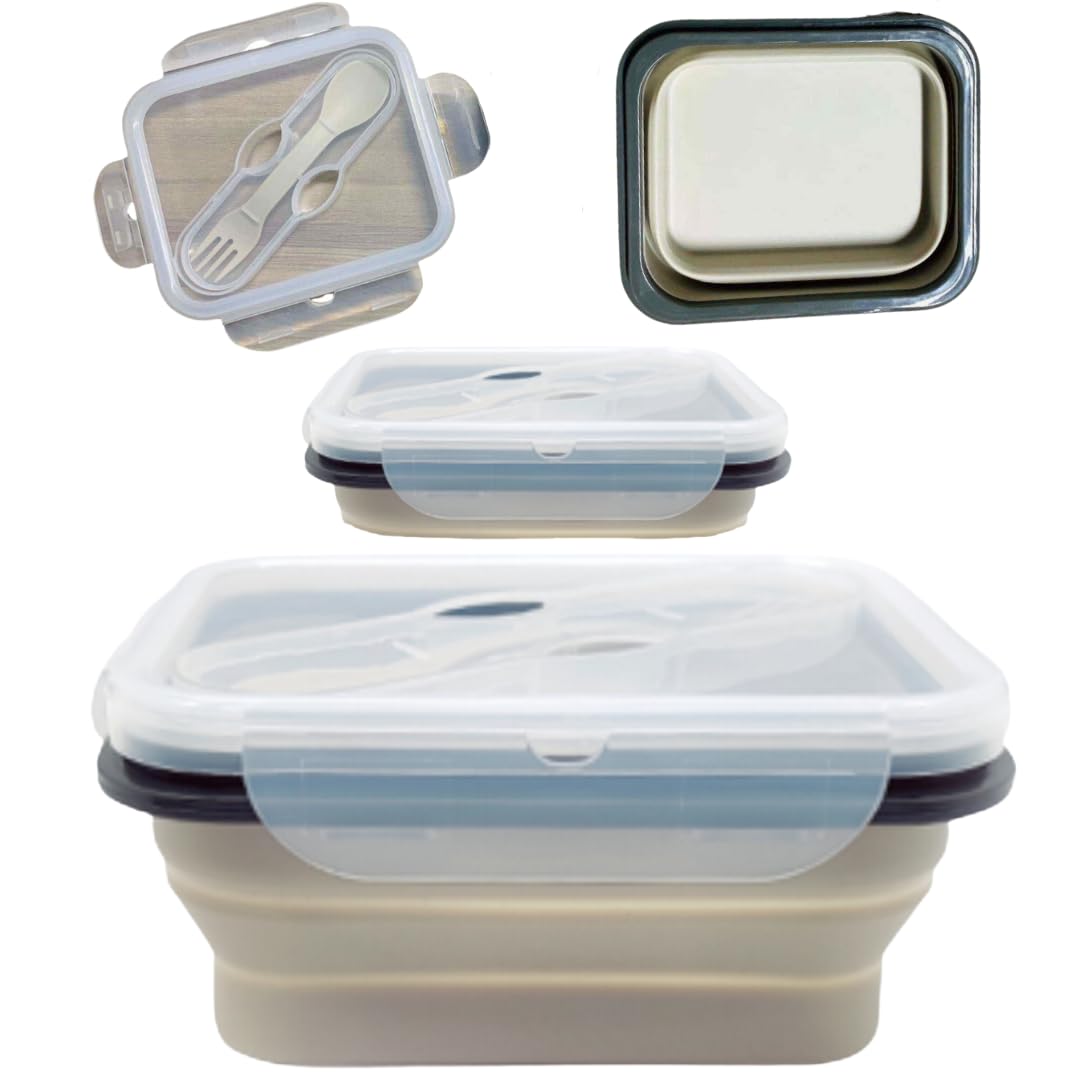 Green Handle Us - Reusable Foldable Take Out Lunch Bento Box Microwave & Dishwasher Safe Bpa Free Non Toxic Non Stick - Beige